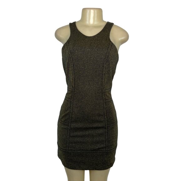 BCBGGeneration Black Gold Glitter Mini Bodycon Dress Sleeveless Racerback Sz S - Picture 1 of 6